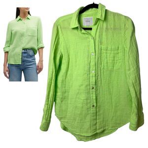 Rails Ellis Organic Cotton Button Long Sleeve Lime Green Gauze Gauzy Blouse XS